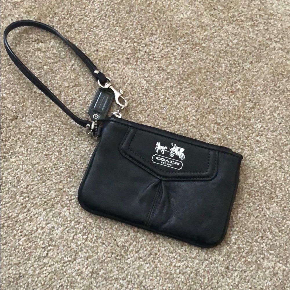 Coach black leather wristlet